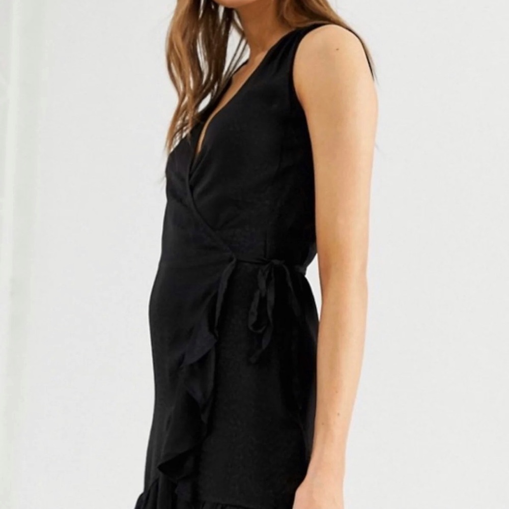 All Saints Krystal Black leopard print ruffle trim sleeveless wrap dress - Picture 3 of 13